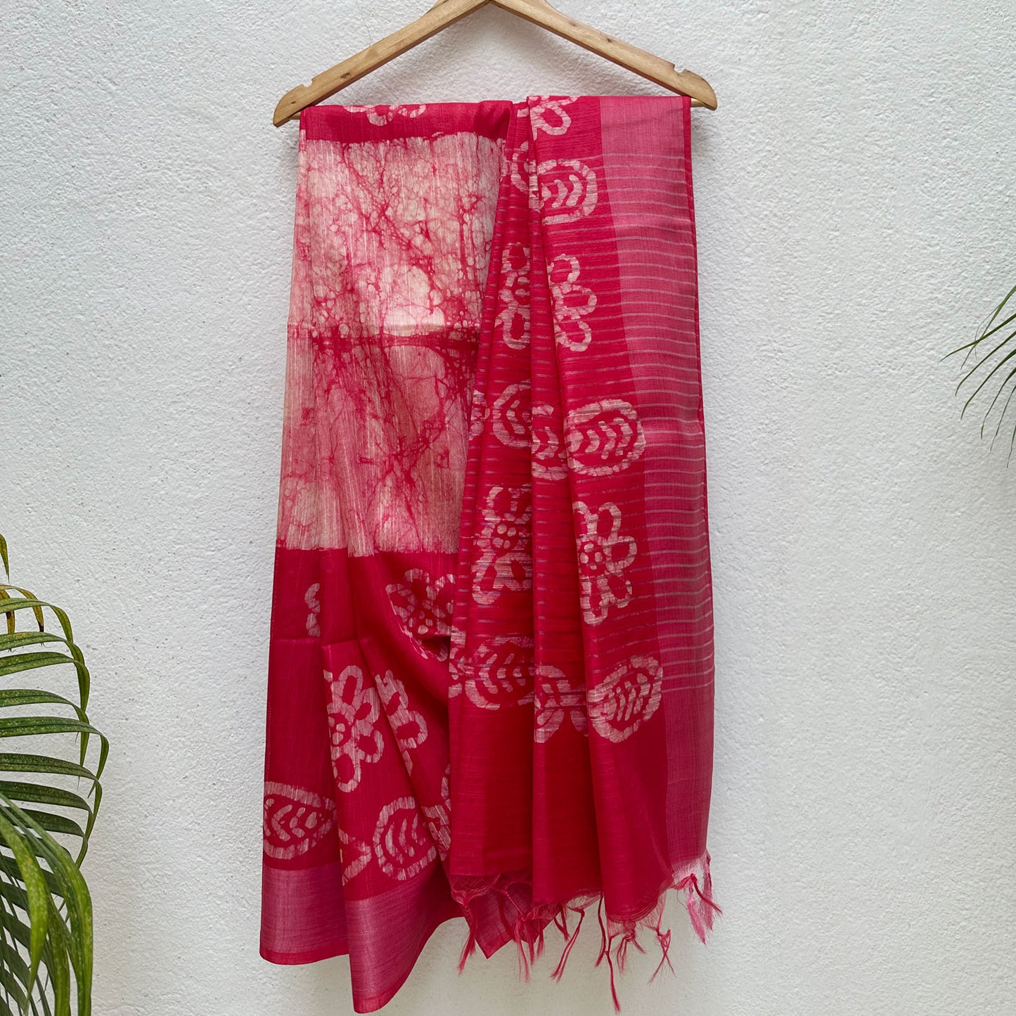 Fiery Red Batik Cotton Silk Saree
