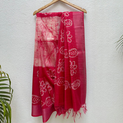 Fiery Red Batik Cotton Silk Saree