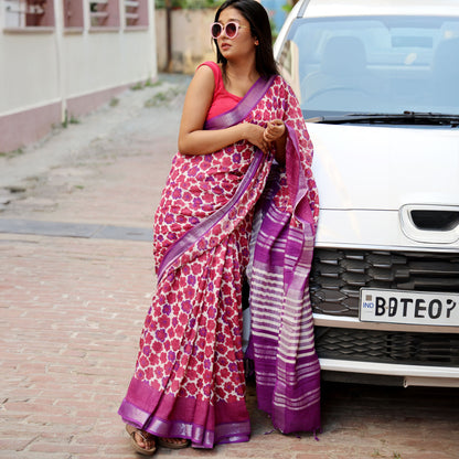 Flower Power Printed Organic Linen Saree