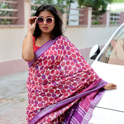 Flower Power Printed Organic Linen Saree