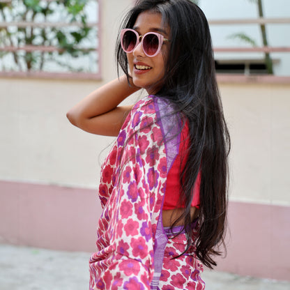 Flower Power Printed Organic Linen Saree