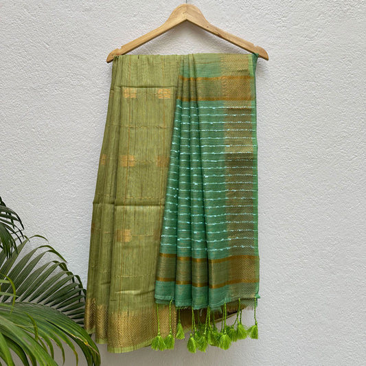 Forest Green Cotton Bamboo Silk Saree