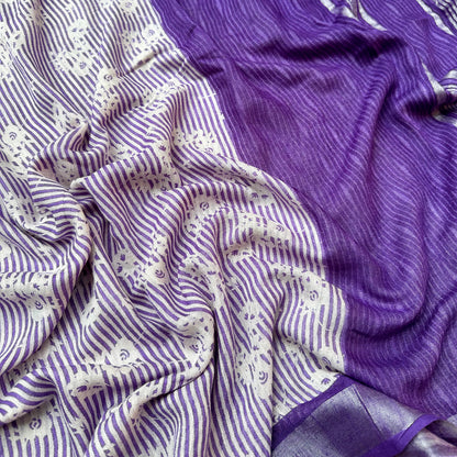 French Riviera Printed Organic Linen Saree