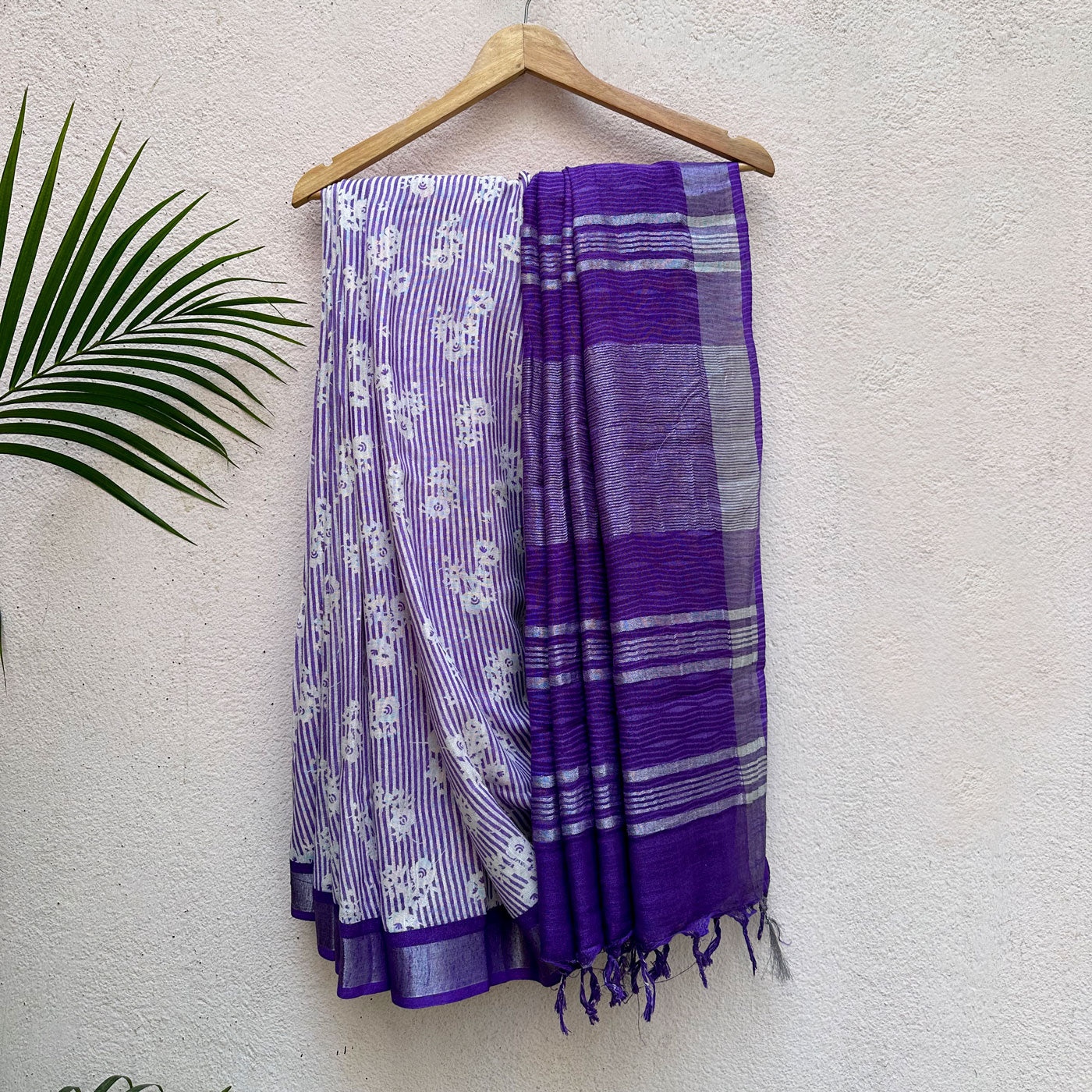 French Riviera Printed Organic Linen Saree