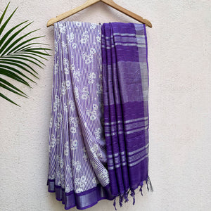 French Riviera Printed Organic Linen Saree