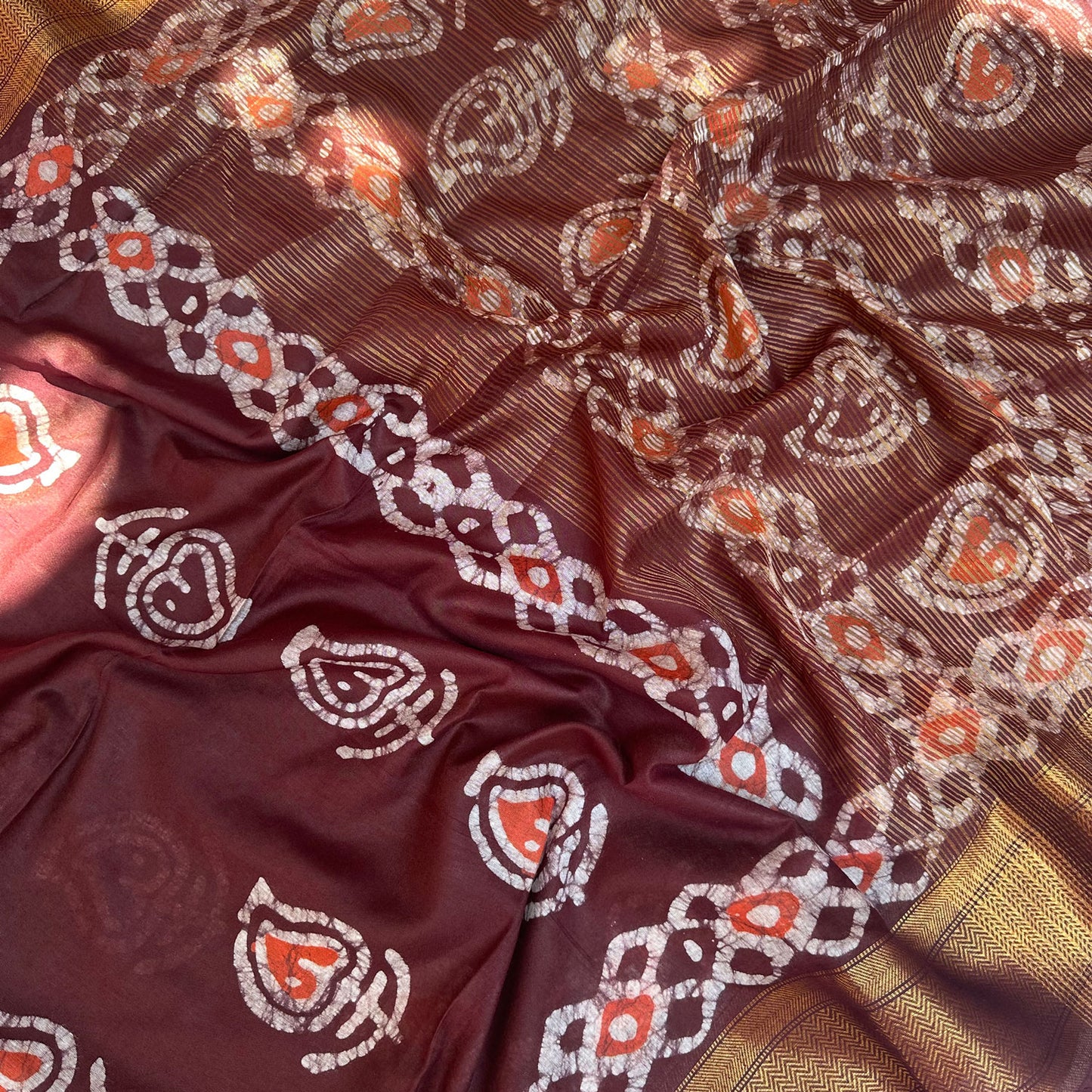 French Roast Batik Cotton Silk Saree