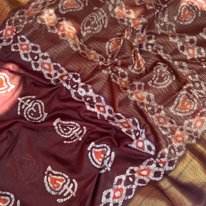 French Roast Batik Cotton Silk Saree