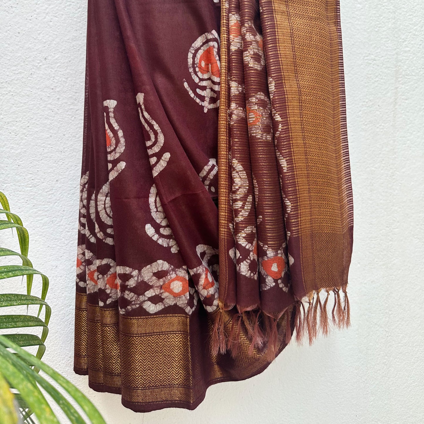 French Roast Batik Cotton Silk Saree