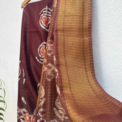 French Roast Batik Cotton Silk Saree