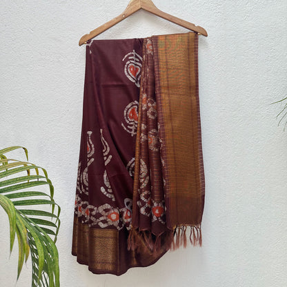 French Roast Batik Cotton Silk Saree