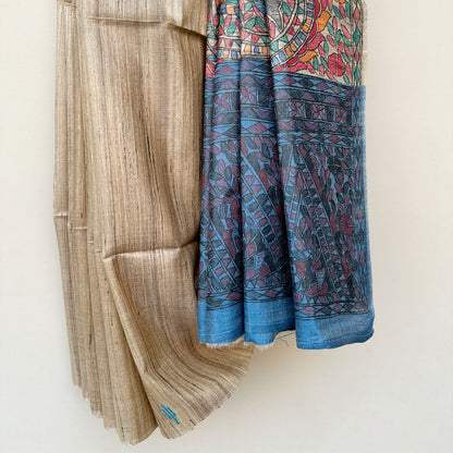 Gaban Handpainted Madhubani - Handwoven Tussar Silk Saree