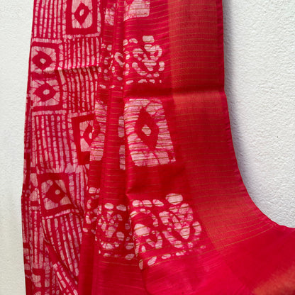Geranium Batik Cotton Silk Saree