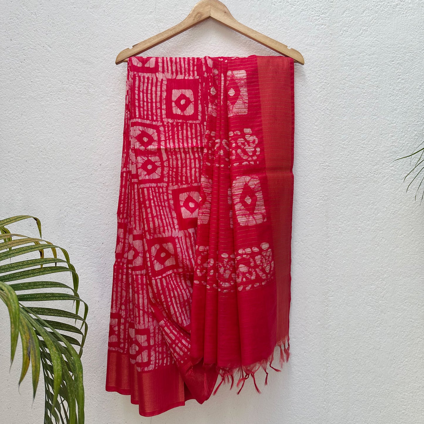 Geranium Batik Cotton Silk Saree