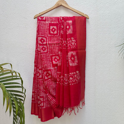 Geranium Batik Cotton Silk Saree