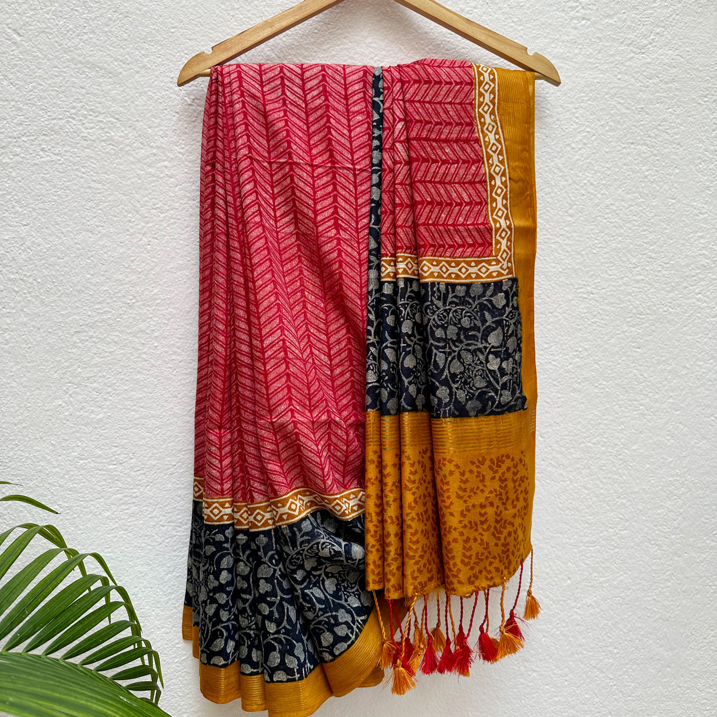 Geranium Handblock Cotton Viscose Silk Saree