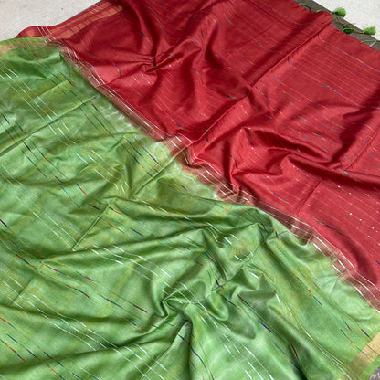 Green Apple Shibori Cotton Silk Saree