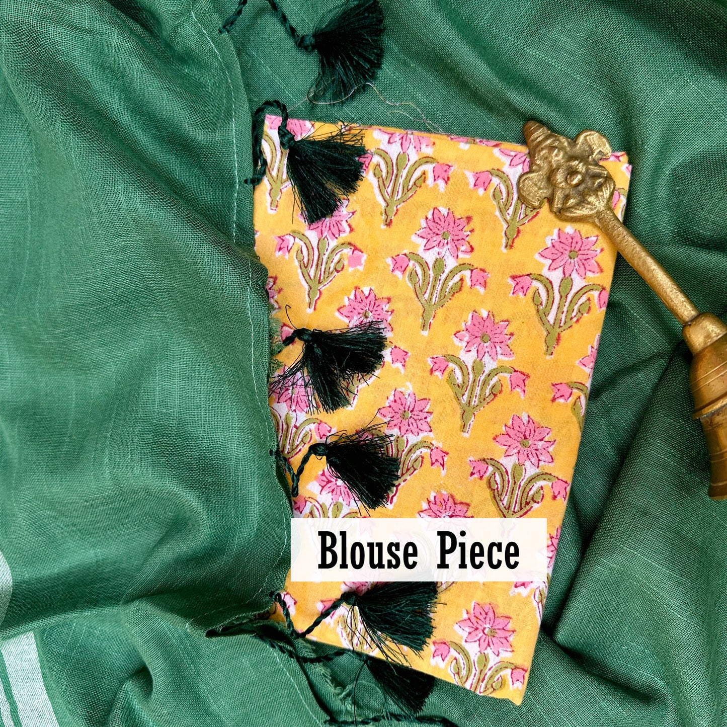 Green Oasis Cotton Saree with Printed Blouse