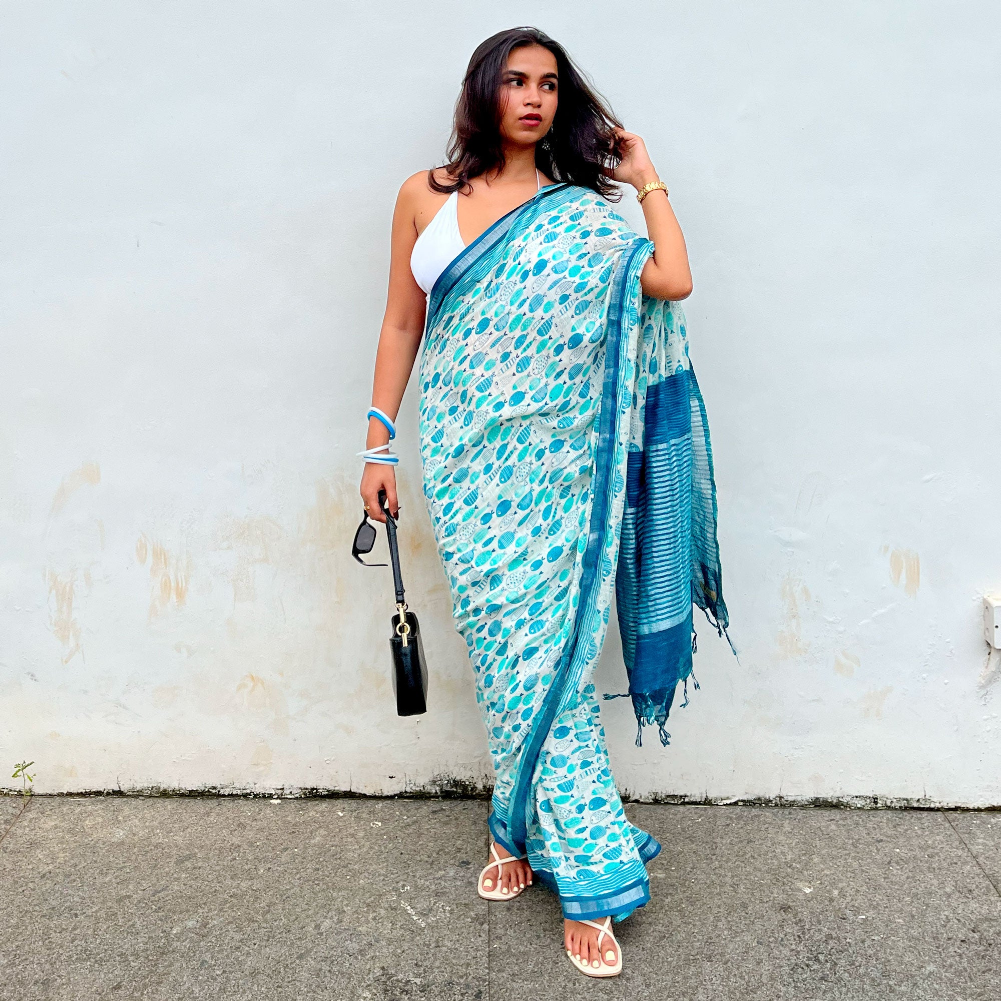 Groovy Fish Cotton Saree