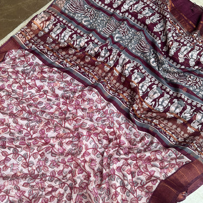 Gulaabi Kalamkari Cotton Silk Printed Saree