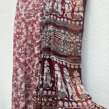 Gulaabi Kalamkari Cotton Silk Printed Saree