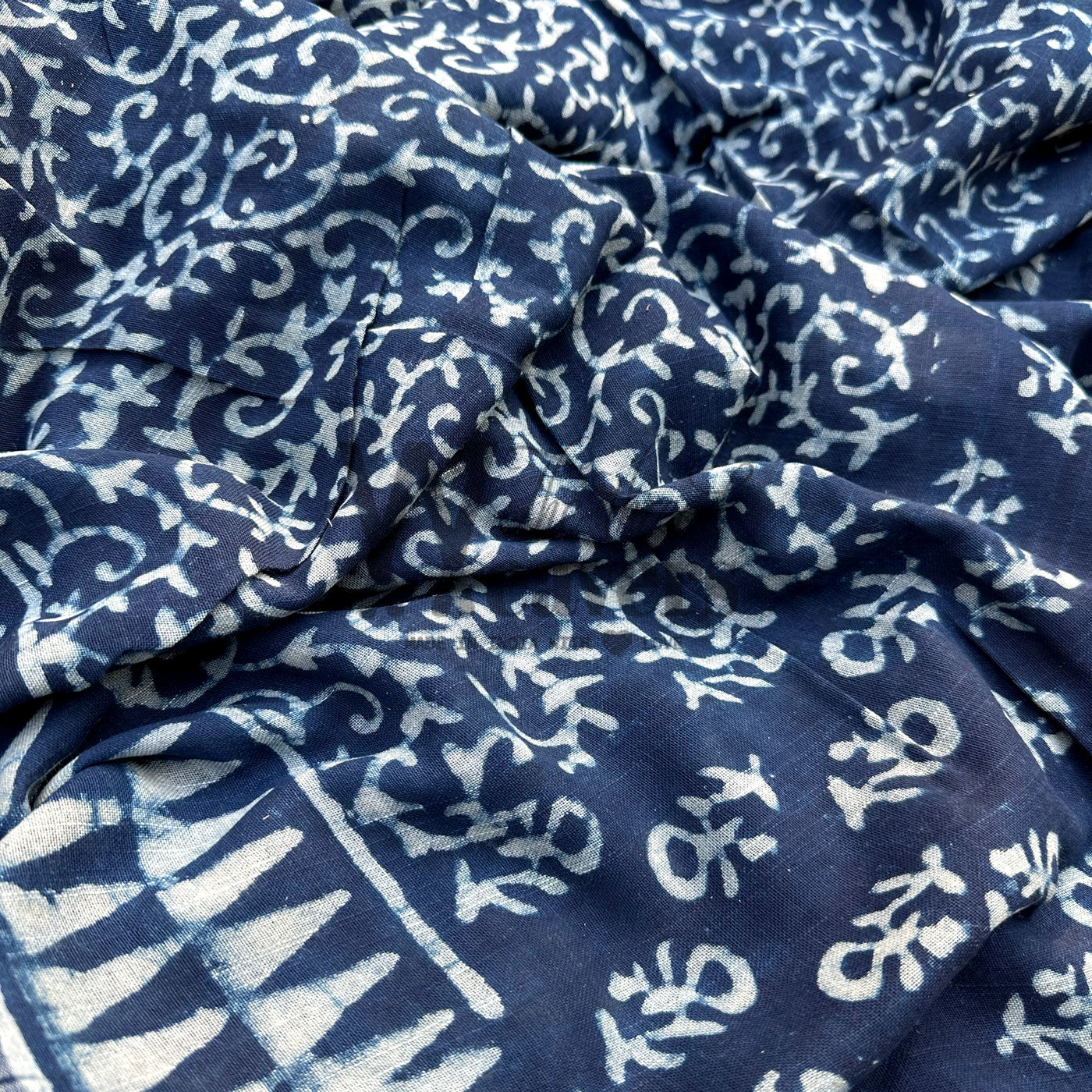 Gulbahaar Indigo Hand Block Cotton Linen Saree