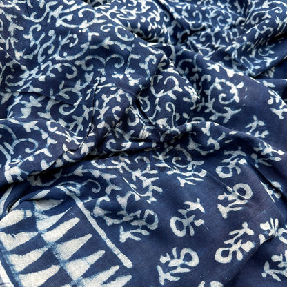 Gulbahaar Indigo Hand Block Cotton Linen Saree