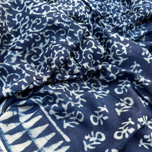 Gulbahaar Indigo Hand Block Cotton Linen Saree