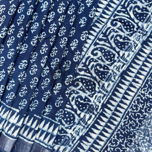 Gulbahaar Indigo Hand Block Cotton Linen Saree
