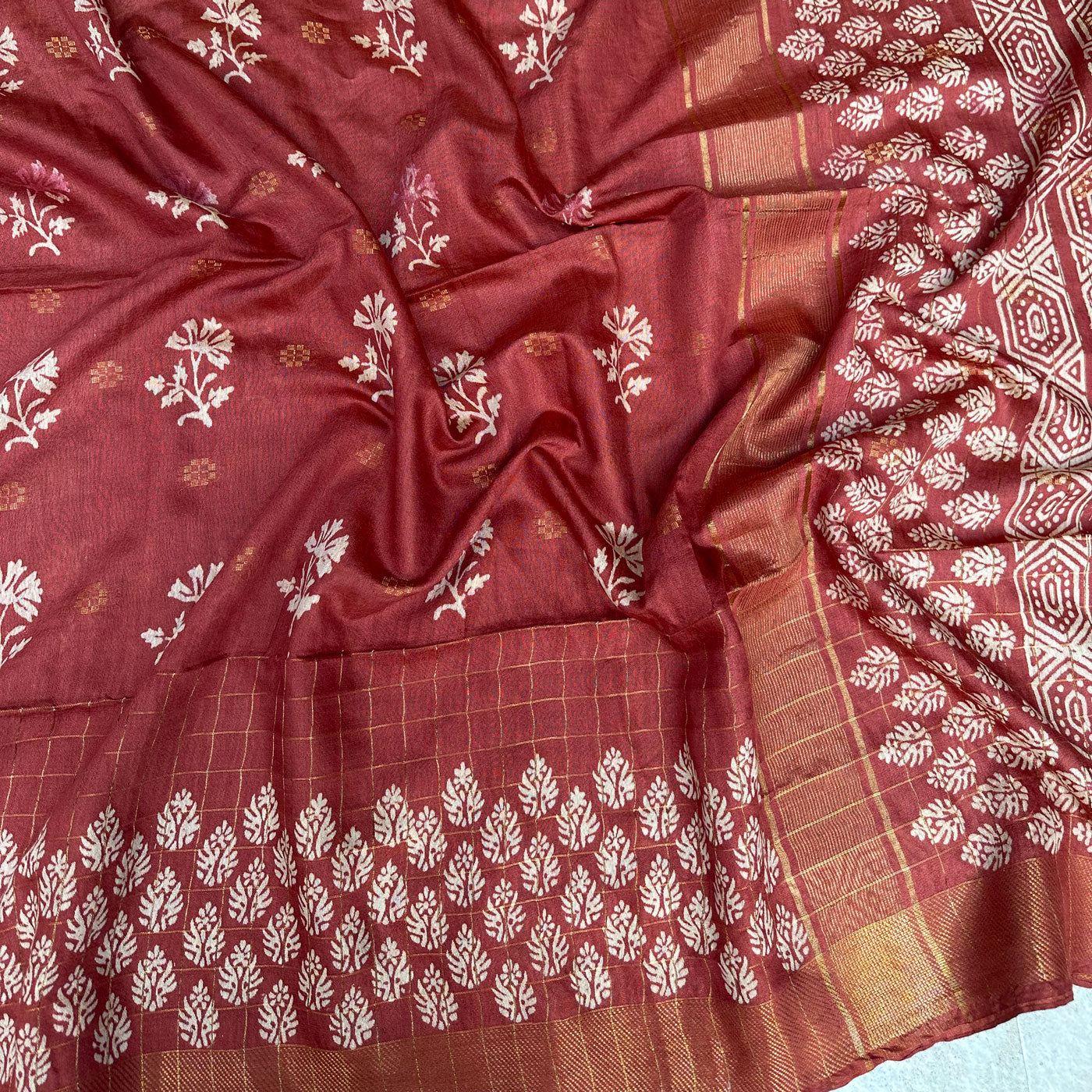 Gulbahar Handblock Printed Cotton Silk Saree