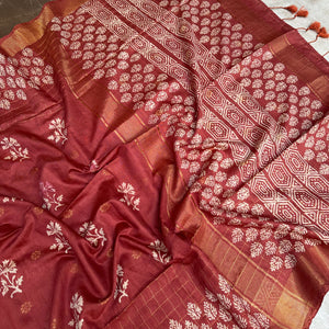 Gulbahar Handblock Printed Cotton Silk Saree