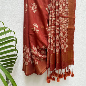 Gulbahar Handblock Printed Cotton Silk Saree