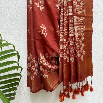 Gulbahar Handblock Printed Cotton Silk Saree