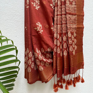 Gulbahar Handblock Printed Cotton Silk Saree