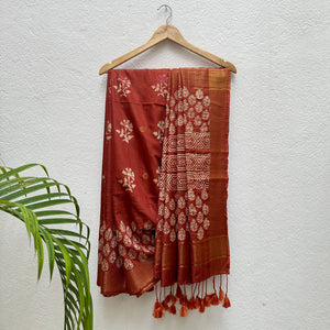 Gulbahar Handblock Printed Cotton Silk Saree