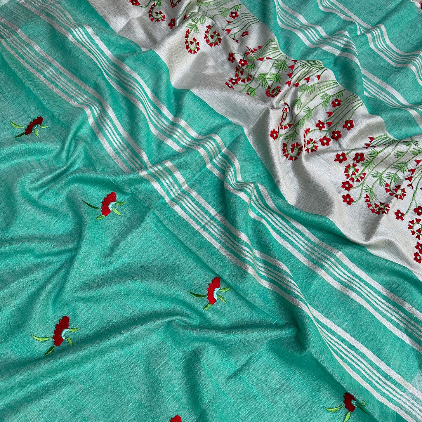 Gulmohar Linen Embroidered Saree