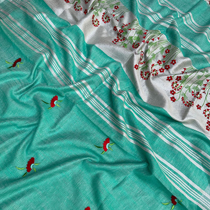 Gulmohar Linen Embroidered Saree