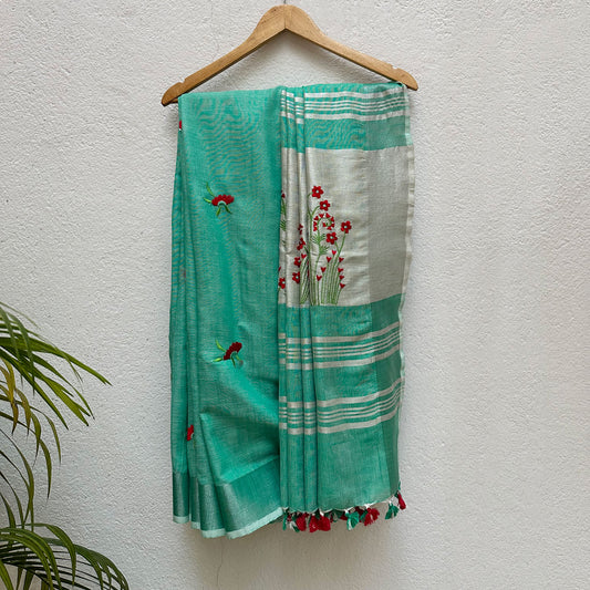Gulmohar Linen Embroidered Saree