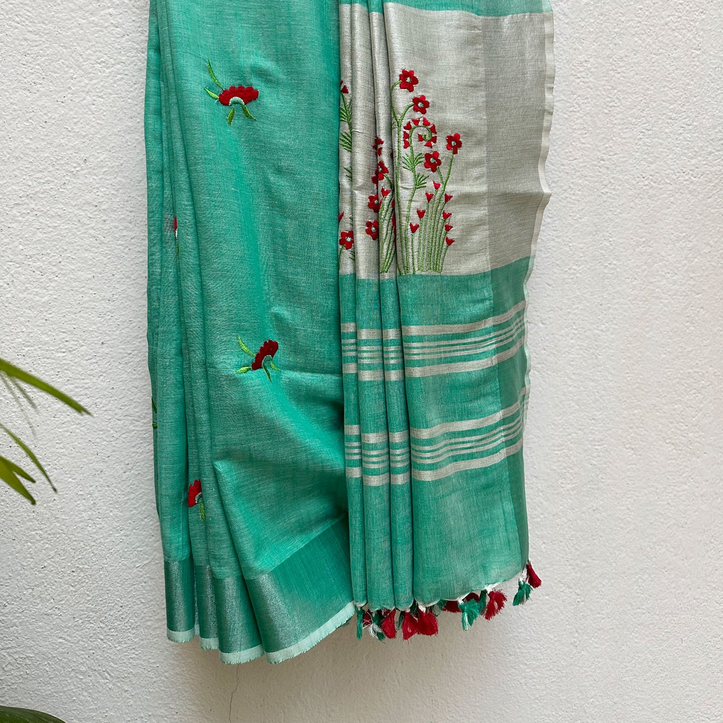 Gulmohar Linen Embroidered Saree