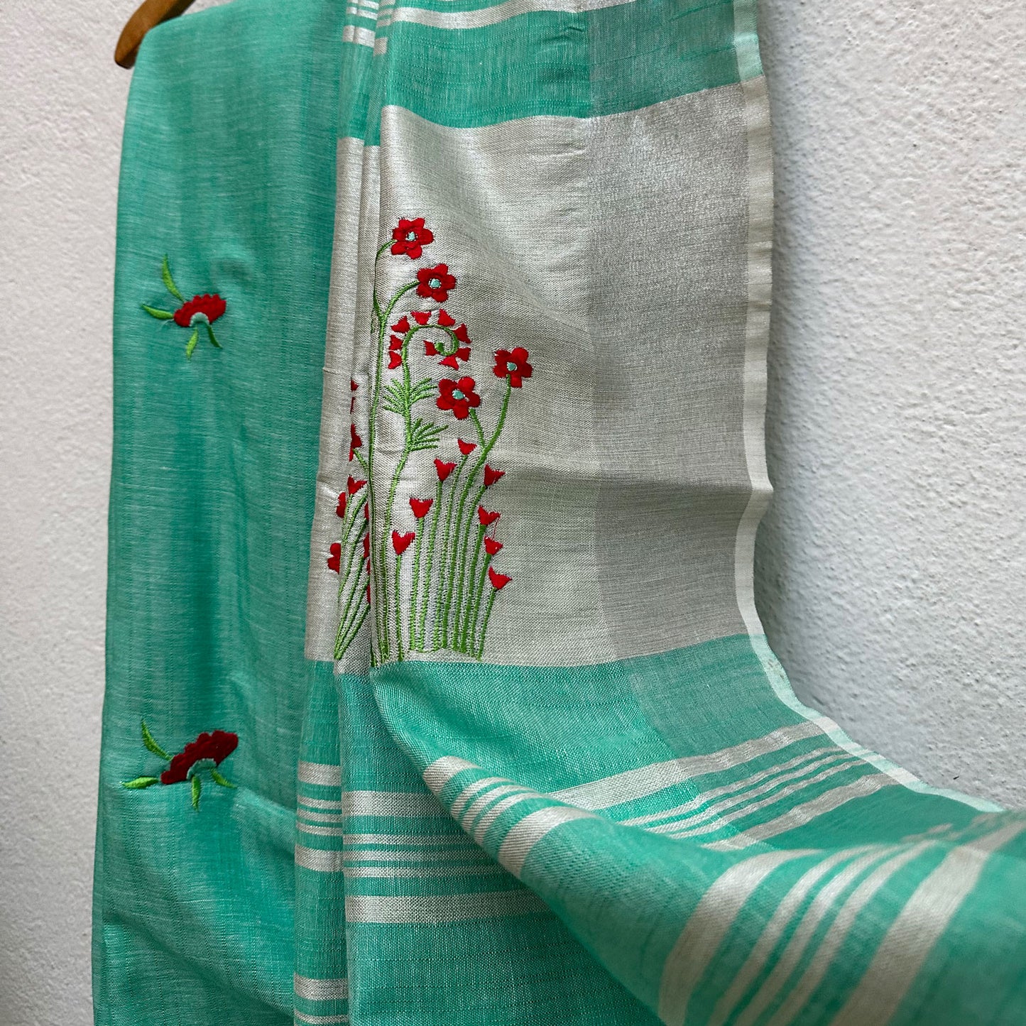 Gulmohar Linen Embroidered Saree