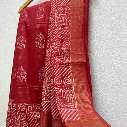 Gulnaar Handblock Printed Cotton Silk Saree