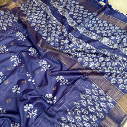Gurhaal Handblock Printed Cotton Silk Saree