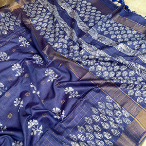 Gurhaal Handblock Printed Cotton Silk Saree