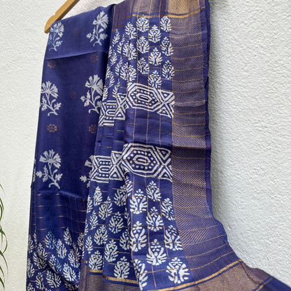 Gurhaal Handblock Printed Cotton Silk Saree