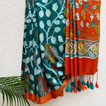 Load image into Gallery viewer, Harbor Kalamkari Chevron Cotton Silk Printed Saree
