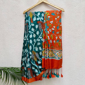 Harbor Kalamkari Chevron Cotton Silk Printed Saree