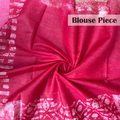 Hibiscus Red Batik Cotton Silk Saree