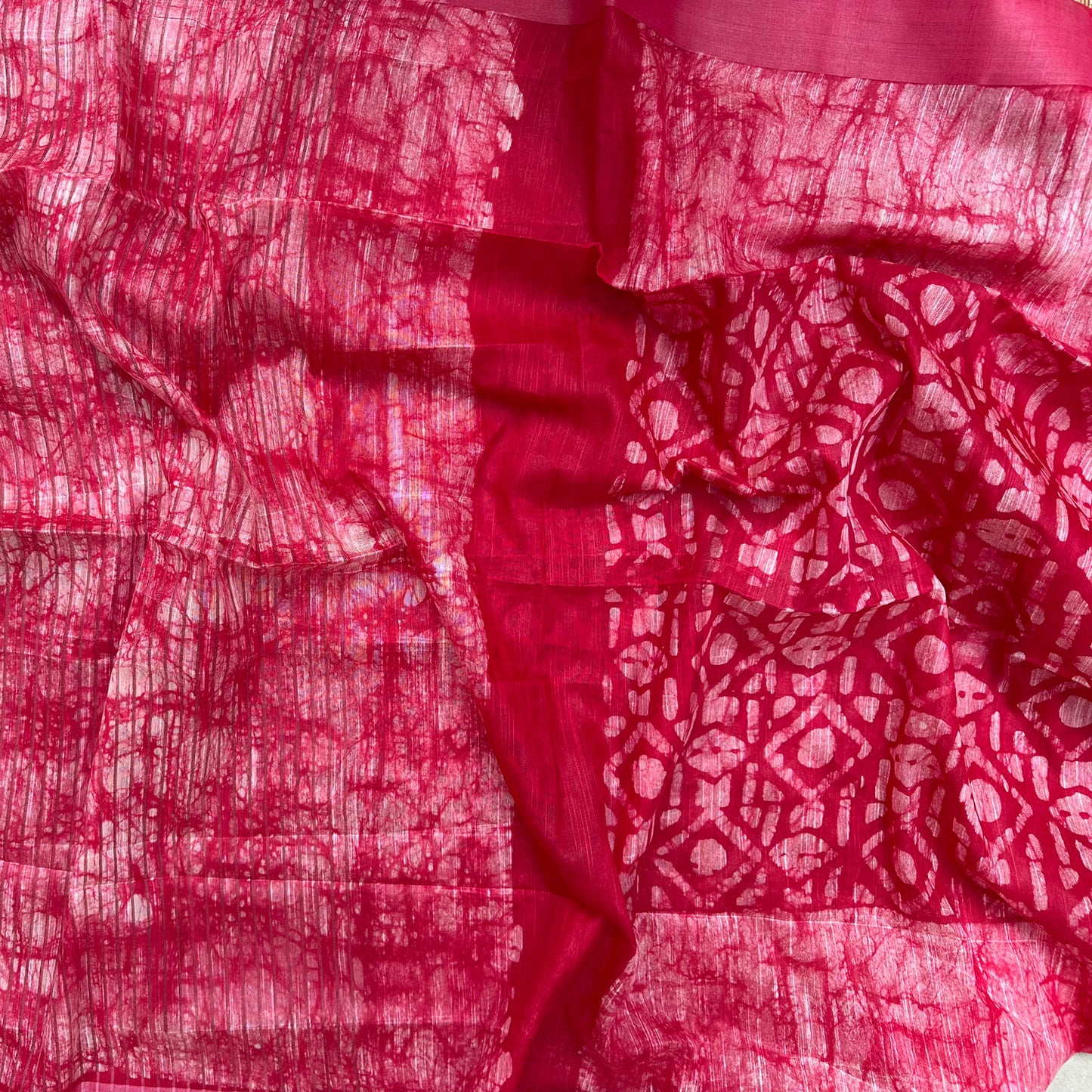 Hibiscus Red Batik Cotton Silk Saree