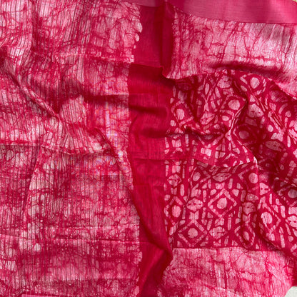 Hibiscus Red Batik Cotton Silk Saree