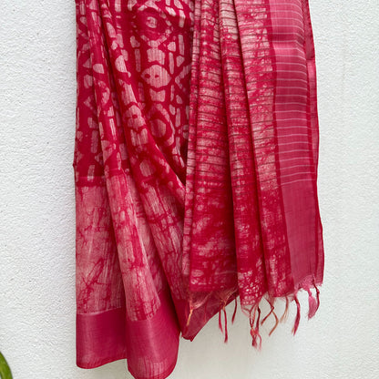 Hibiscus Red Batik Cotton Silk Saree