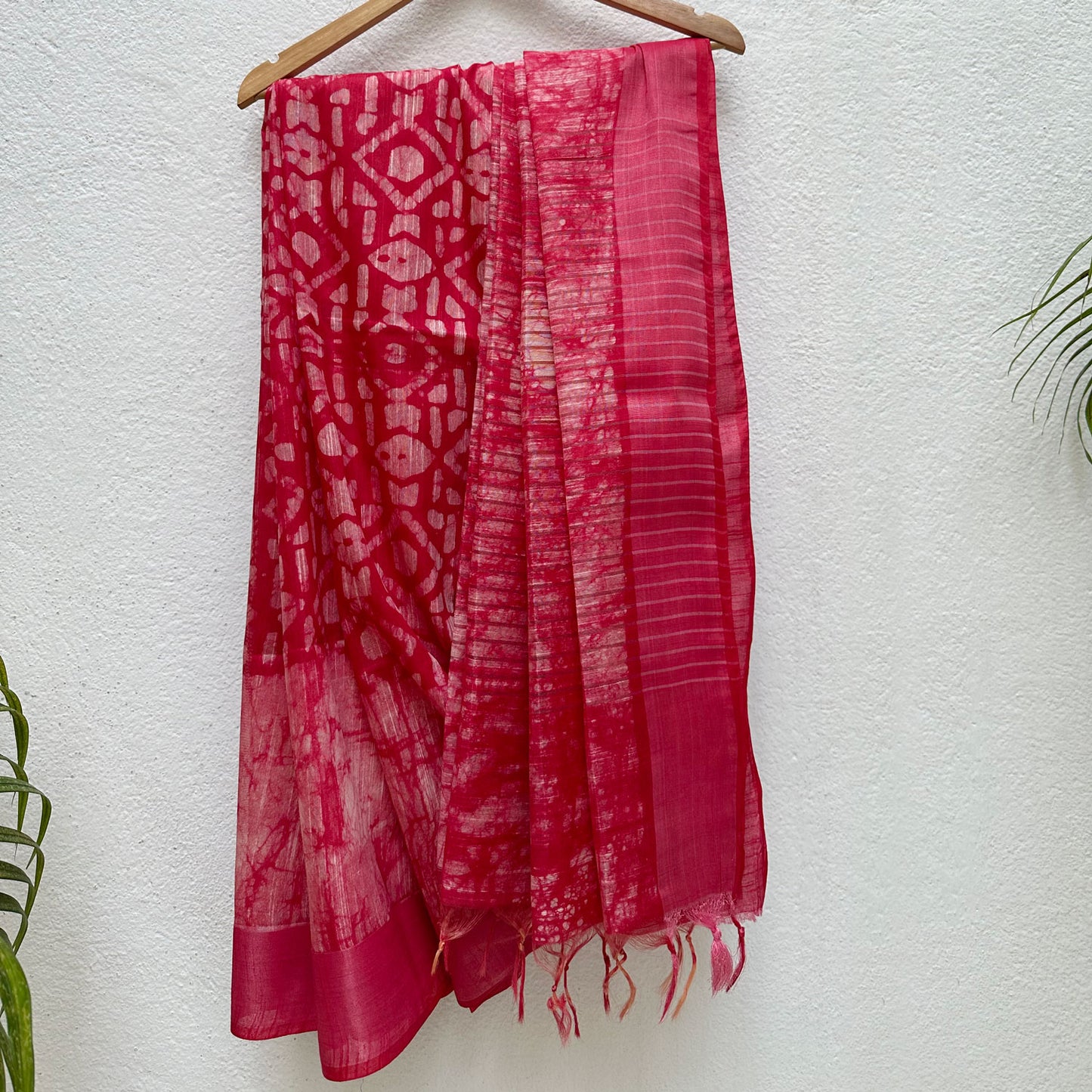 Hibiscus Red Batik Cotton Silk Saree